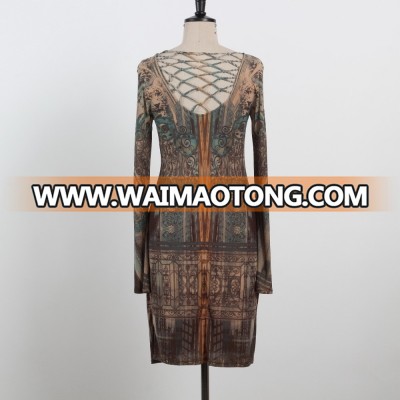 Latest dress 2016 Spring autumn long sleeve dress for mature woman sexy net back dress OEM/ODM supply