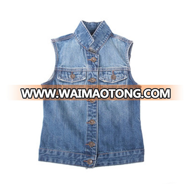 Fashion Design Women Sleeveless Light Blue Denim Jacket With Wholesale Price