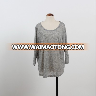 Cheap price O-neck woman loose shirt softextile t shirt oem custom shirt dark grey color plus size