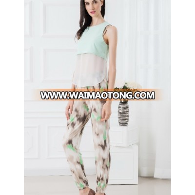 Cheap price woman tops and pants colour combination suits tank tops with pants fashion designs suits casual wear