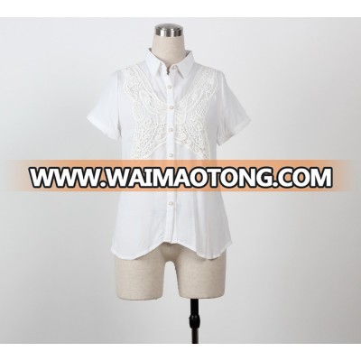 New plain t shirt woman 2016 White t shirt lace butterfly t shirt blouse Waimaotong supply