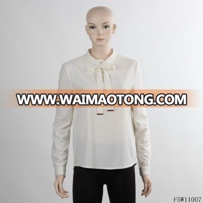 ladies office shirt design uniform shirt with white bow qhirt long sleeve business suit woman shirt