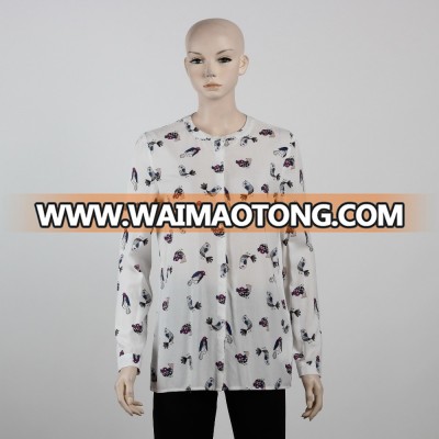 F5W11038 Custom Design Fashion Ladies Birds Printed Blouse Shirts