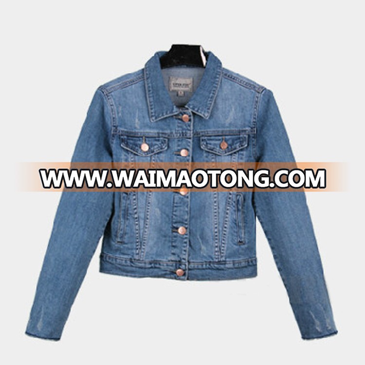 Wholesale Long Sleeve Navy Blue Denim Jacket Women